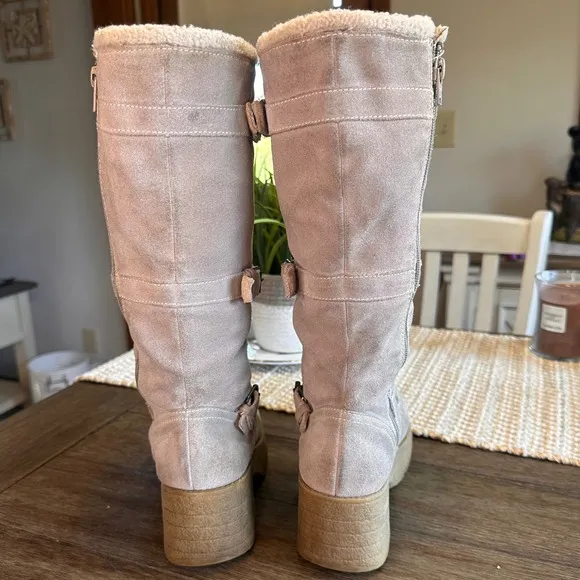 VTG Y2K Icon REPORT Norfolk Sleigh Platform Tall Boots Lace-up Buckle Tan Size 6