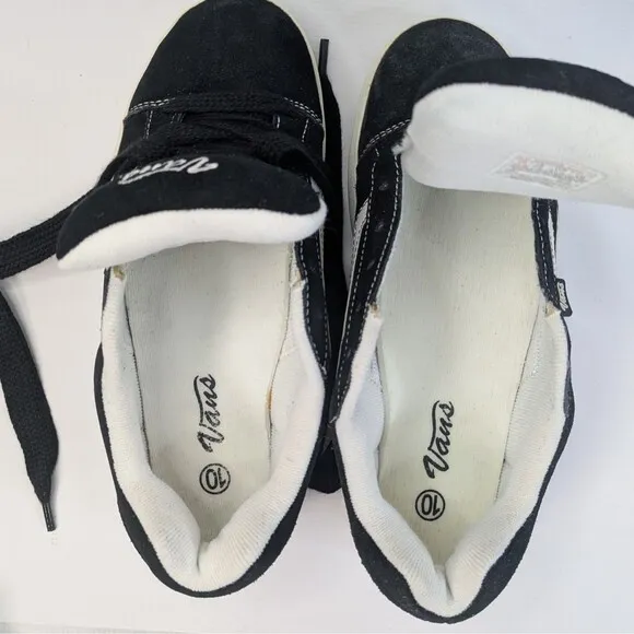 VTG Y2K Vans Black Suede Platform Womens 10 RARE Skool White Side Stripe Retro
