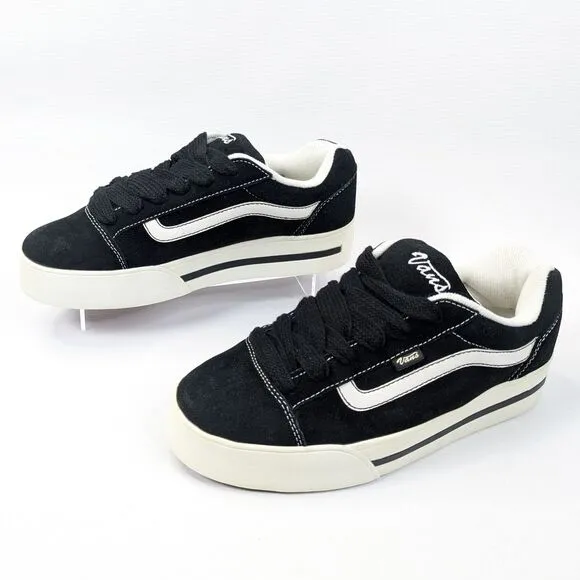 VTG Y2K Vans Black Suede Platform Womens 10 RARE Skool White Side Stripe Retro