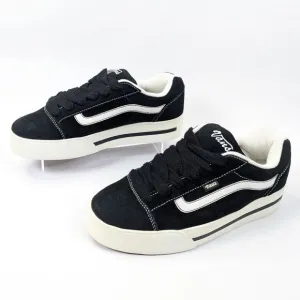 VTG Y2K Vans Black Suede Platform Womens 10 RARE Skool White Side Stripe Retro
