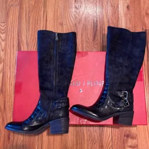 W Donald J Pliner Dulce Reverse calf, leather brushed black leather boots 5.5