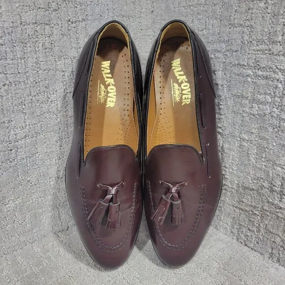 Walk-Over Men's Size 12 D/B US Brown Leather Tasseled Slip on Shoes Made in USA