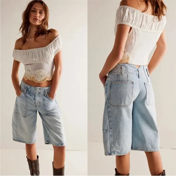 We The Free Extreme Measures Barrel Jean shorts free people short 24 light wash
