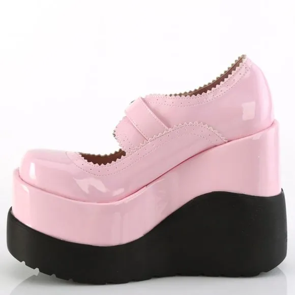 Wedge Platform Mary Janes Heart Emo Gothic Shoes