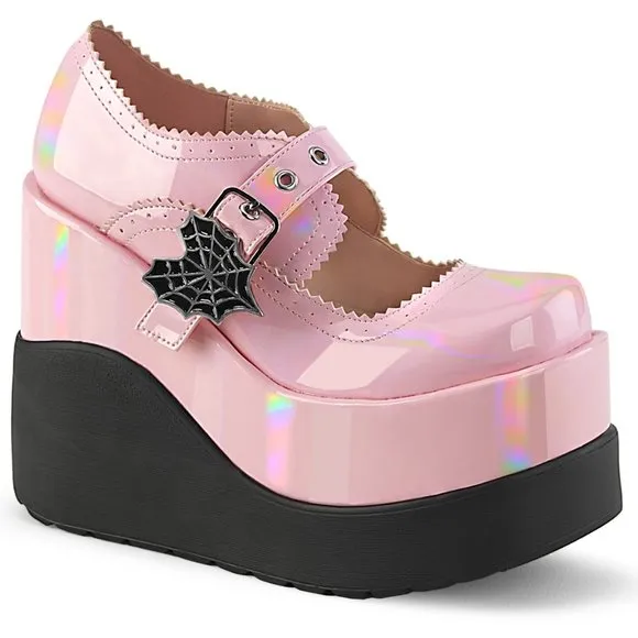 Wedge Platform Mary Janes Heart Emo Gothic Shoes