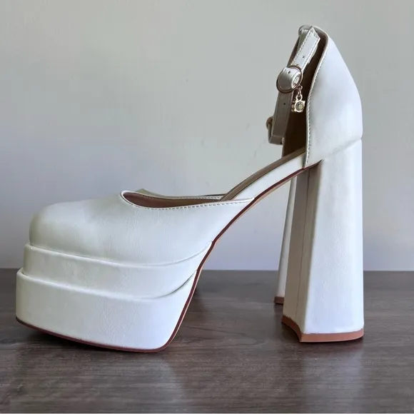 Wetkiss White Stacked Platform Women’s Chunk Heel Strap Shoe Size 11 #B1507