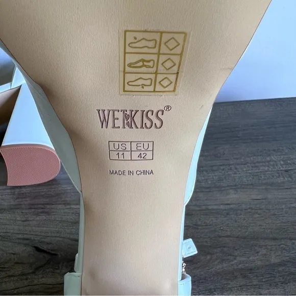 Wetkiss White Stacked Platform Women’s Chunk Heel Strap Shoe Size 11 #B1507