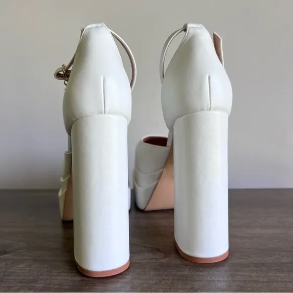 Wetkiss White Stacked Platform Women’s Chunk Heel Strap Shoe Size 11 #B1507