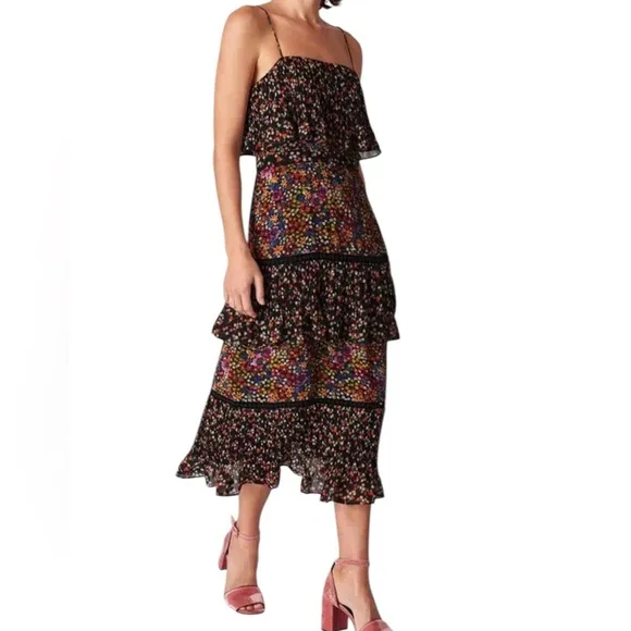 WHISTLES Peony Print Tiered Dress
