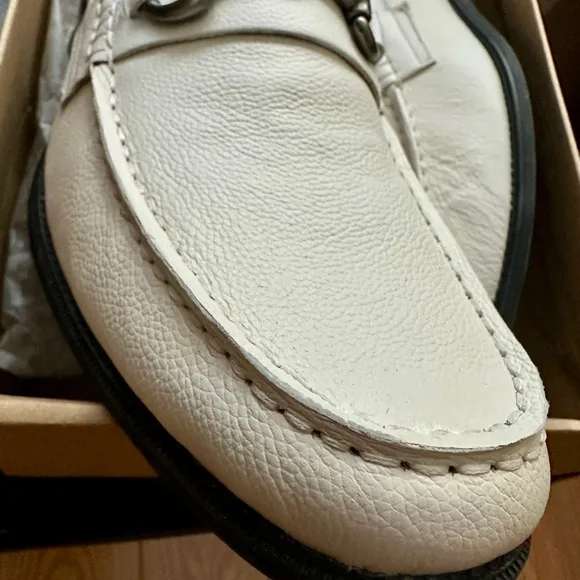 White Leather Loafers with Metal Accent