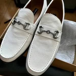 White Leather Loafers with Metal Accent