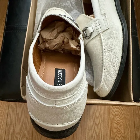 White Leather Loafers with Metal Accent