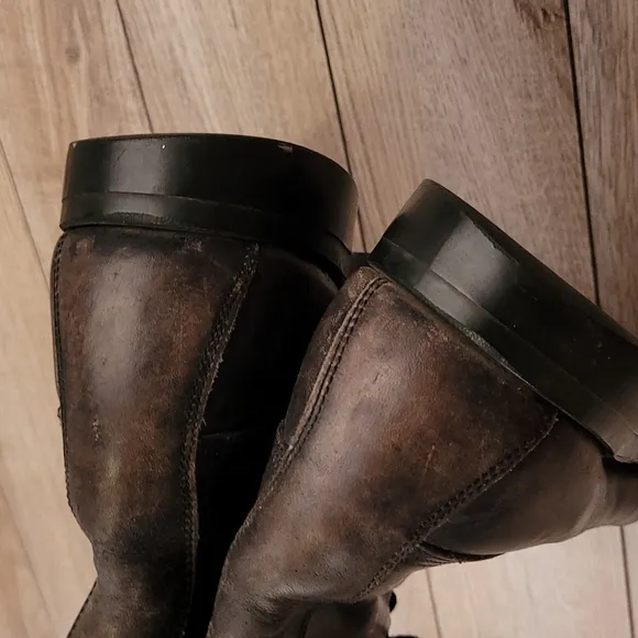 WOLVERINE Dark Grey Black Leather Steel Toe Vintages Work Boots Sz‎ 9.5 XW