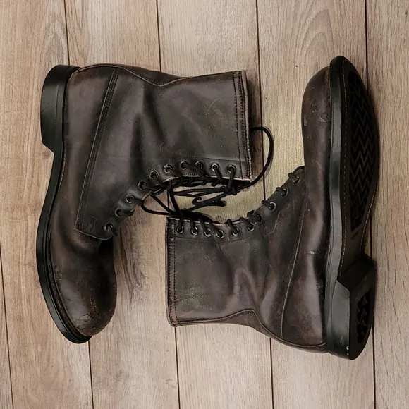 WOLVERINE Dark Grey Black Leather Steel Toe Vintages Work Boots Sz‎ 9.5 XW