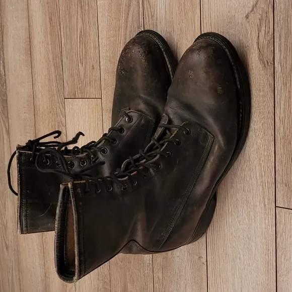 WOLVERINE Dark Grey Black Leather Steel Toe Vintages Work Boots Sz‎ 9.5 XW