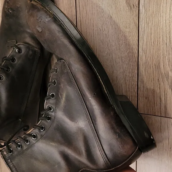 WOLVERINE Dark Grey Black Leather Steel Toe Vintages Work Boots Sz‎ 9.5 XW