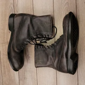 WOLVERINE Dark Grey Black Leather Steel Toe Vintages Work Boots Sz‎ 9.5 XW
