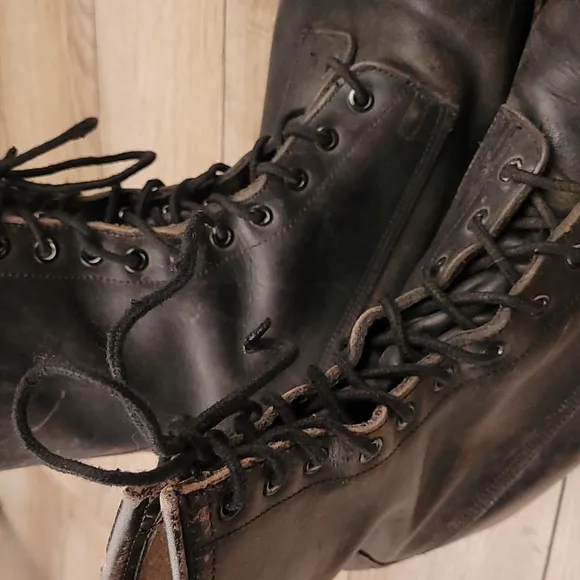 WOLVERINE Dark Grey Black Leather Steel Toe Vintages Work Boots Sz‎ 9.5 XW