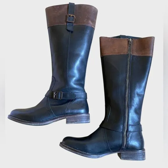 Wolverine Shannon Tall Riding Boots Women's Size 7.5 Leather Black Brown Zipper