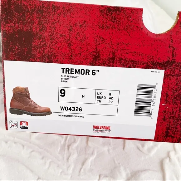 Wolverine Tremor 6” Durashock Work Boots New $135
