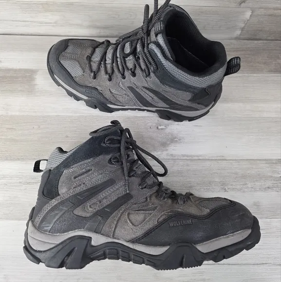 Wolverine Wilderness Black, Gray Laceup Leather WP Hiking Boot Mens 11½EW