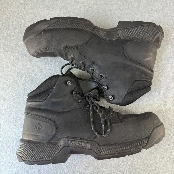 Wolverine Mens Size 10 M Black Leather Carom Boots Work Boots Safety Toe LaceUp