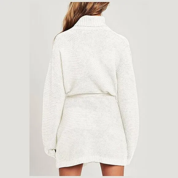 Women's 2024 Fall Sweater Dresses Turtleneck Batwing White