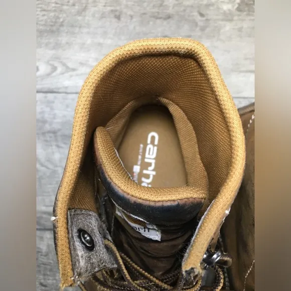 Women's Carhartt 6&quot; Waterproof Wedge Sole Work Brown Leather Boots FW6025 Size 9
