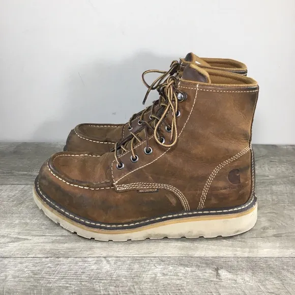 Women's Carhartt 6&quot; Waterproof Wedge Sole Work Brown Leather Boots FW6025 Size 9