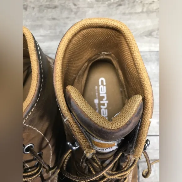 Women's Carhartt 6&quot; Waterproof Wedge Sole Work Brown Leather Boots FW6025 Size 9