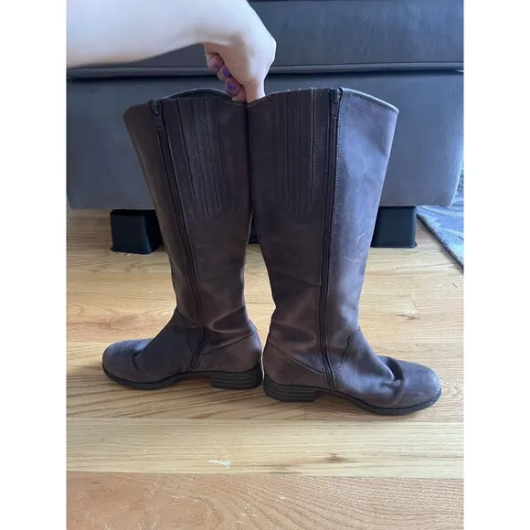 Womens Clarks Branch Brown Leather Tall Casual Heeled Riding Boots Size 7