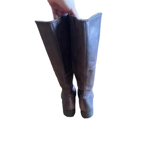 Womens Clarks Branch Brown Leather Tall Casual Heeled Riding Boots Size 7