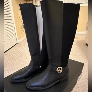Women's Coach Logo Buckle Tall Leather Boots Like New Size 8.5