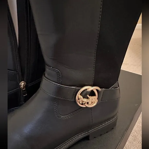 Women's Coach Logo Buckle Tall Leather Boots Like New Size 8.5