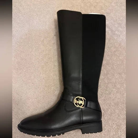 Women's Coach Logo Buckle Tall Leather Boots Like New Size 8.5