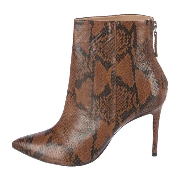 Women's Designer Schutz Brown Embossed Animal Print Leather Ankle Boots  8.5 M