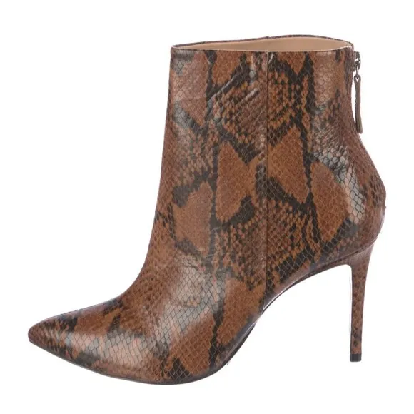 Women's Designer Schutz Brown Embossed Animal Print Leather Ankle Boots  8.5 M
