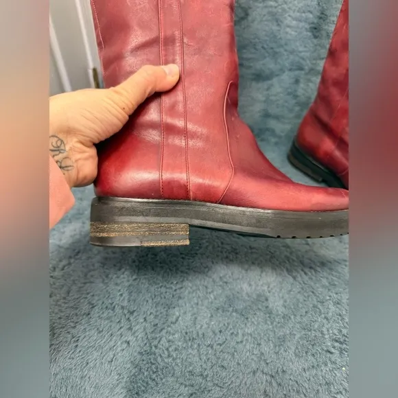 Women’s Dries Van Noten Red And Black Riding Boots Size 5.5 Luxury Leather