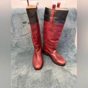 Women’s Dries Van Noten Red And Black Riding Boots Size 5.5 Luxury Leather