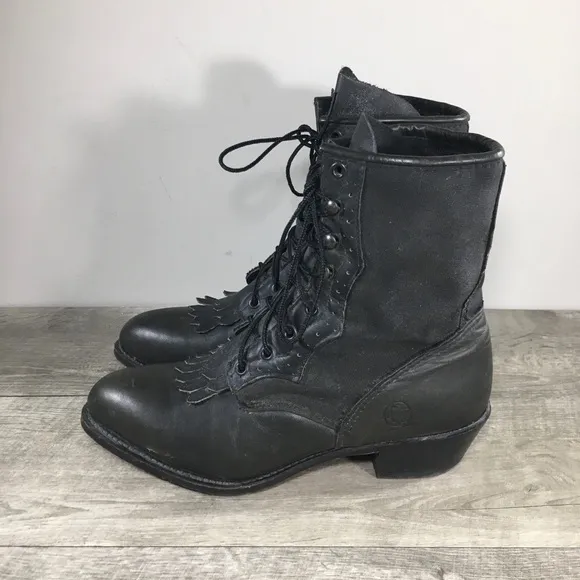 Women's Durango Leather Granny Grunge Punk Goth Riding Lace Up Black Boots 9.5