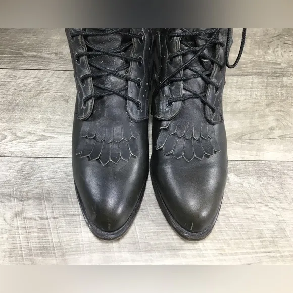 Women's Durango Leather Granny Grunge Punk Goth Riding Lace Up Black Boots 9.5