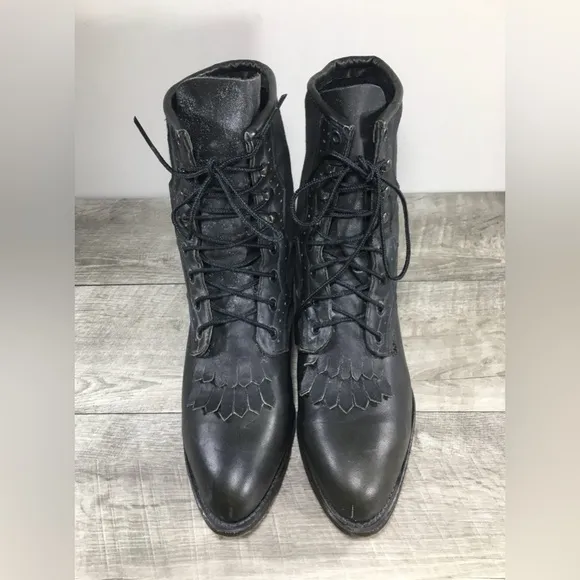 Women's Durango Leather Granny Grunge Punk Goth Riding Lace Up Black Boots 9.5