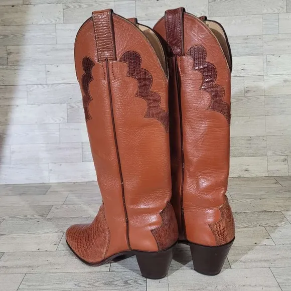 Women's Justin Western Exotic Iguana Brown Lizard Leather Cowboy Boots Size 5.5