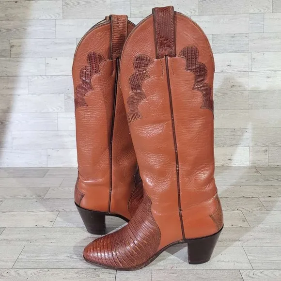 Women's Justin Western Exotic Iguana Brown Lizard Leather Cowboy Boots Size 5.5
