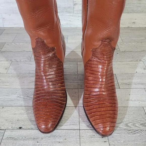 Women's Justin Western Exotic Iguana Brown Lizard Leather Cowboy Boots Size 5.5