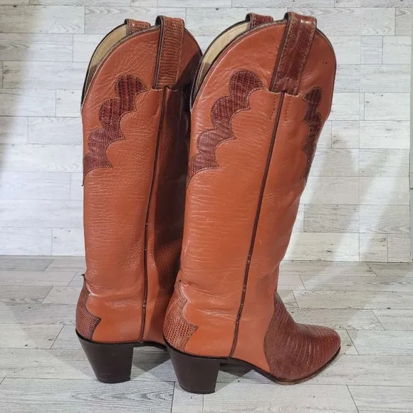 Women's Justin Western Exotic Iguana Brown Lizard Leather Cowboy Boots Size 5.5