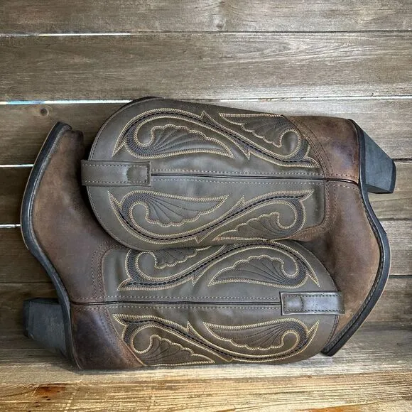 Womens Laredo Lea Vamp Fox Leather Brown Casual Heeled Cowboy Boots Size 7 M GUC