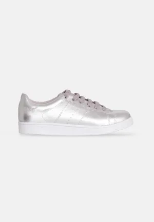 Women's Leather Sneakers - Metallic Silver