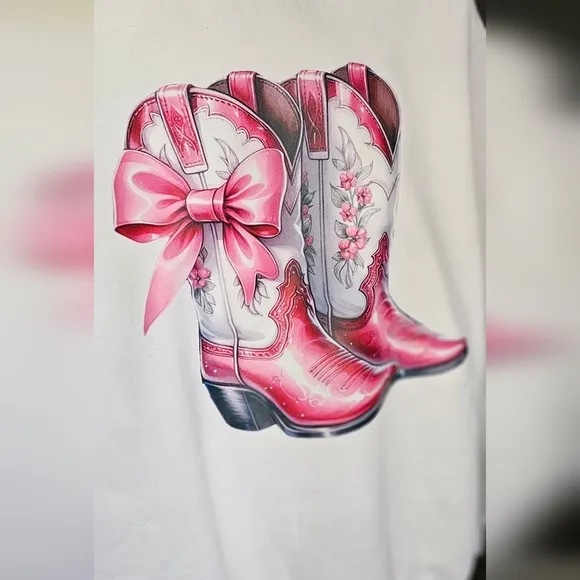 Women's Pink Cowboy Boots With Bow Western Sweatshirt