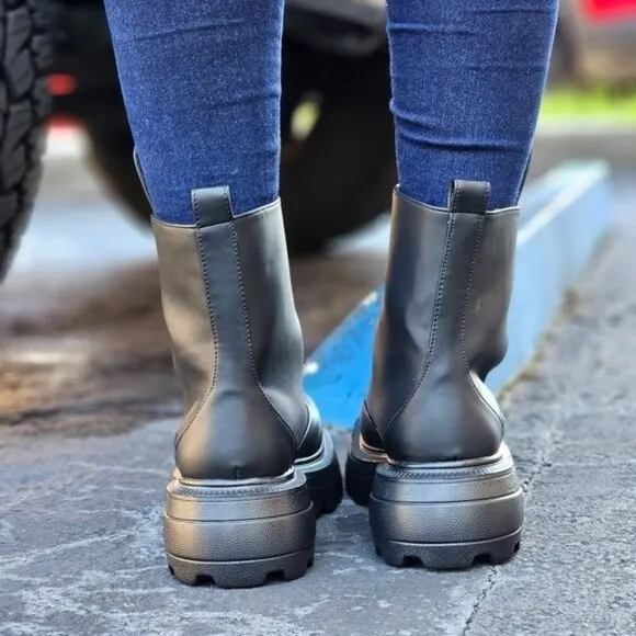 Womens Platform Combat Ankle‎ Boots Black Color